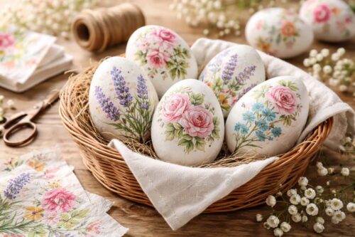 oua de paste decorate cu servetele elegant model floral
